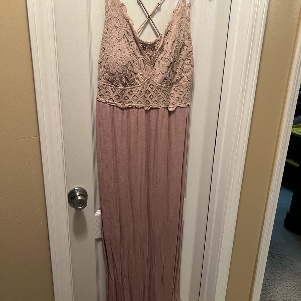 Elegant Lace Pink Maxi Dress